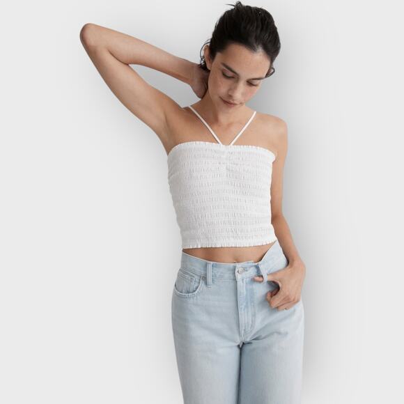 Madewell Poplin Smocked Halter Crop Top | XS | White Sweetheart Eyelet Summer - Picture 1 of 8